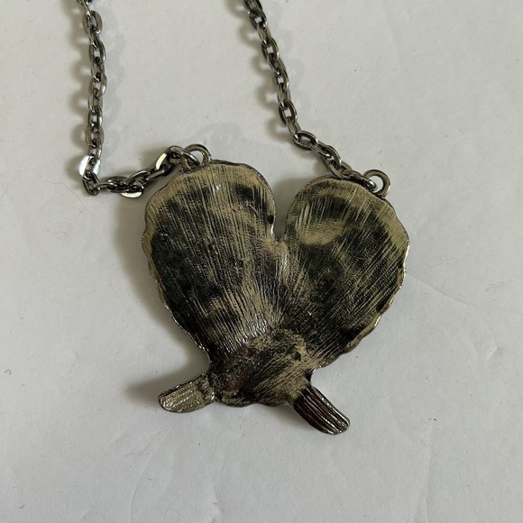 Angel Wing Heart Pendant Necklace AB Crystal Silver Tone Metal Fashion - Picture 3 of 5